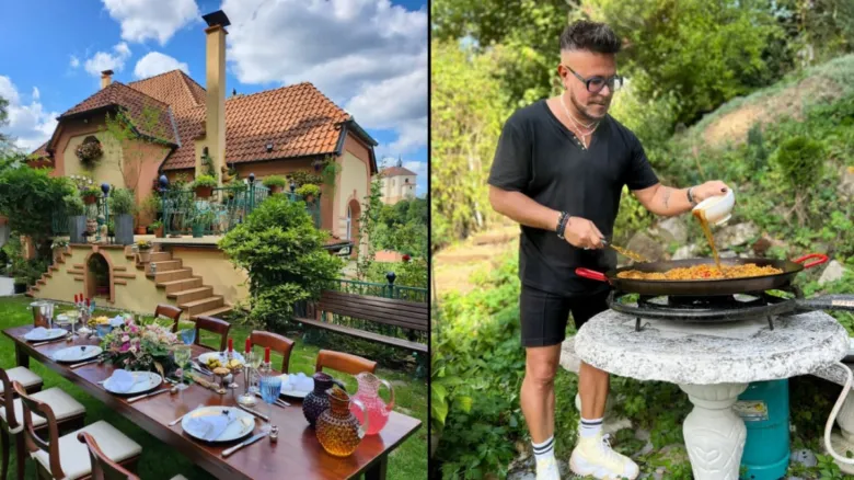 Dům s terakotovou střechou a zahradní grilování