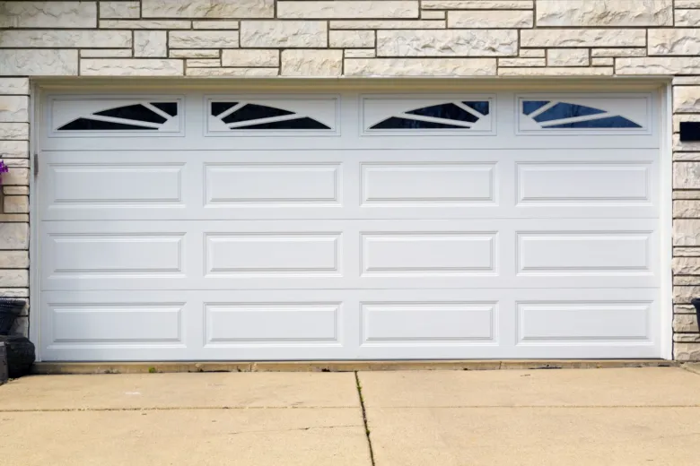 White garage door with windows