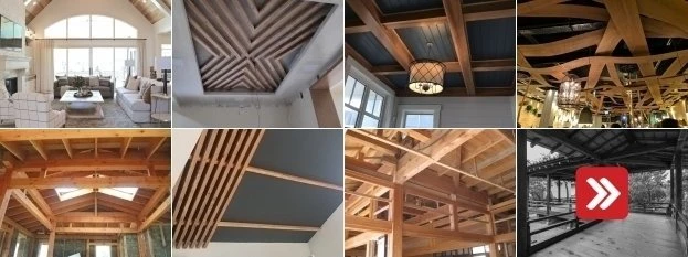 Výstava dřevěných trámů na stropu v interiérech.