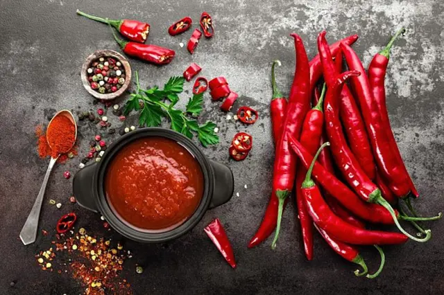 Čerstvé chilli papričky a koření pro pesto