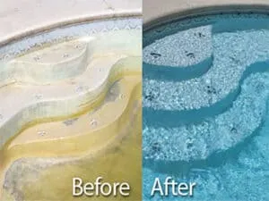 Před po ošetření bazénu kyselinou chlorovodíkovou