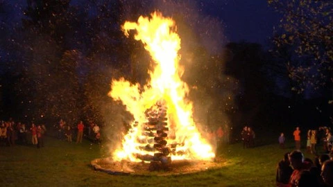 Bonfire burning at night